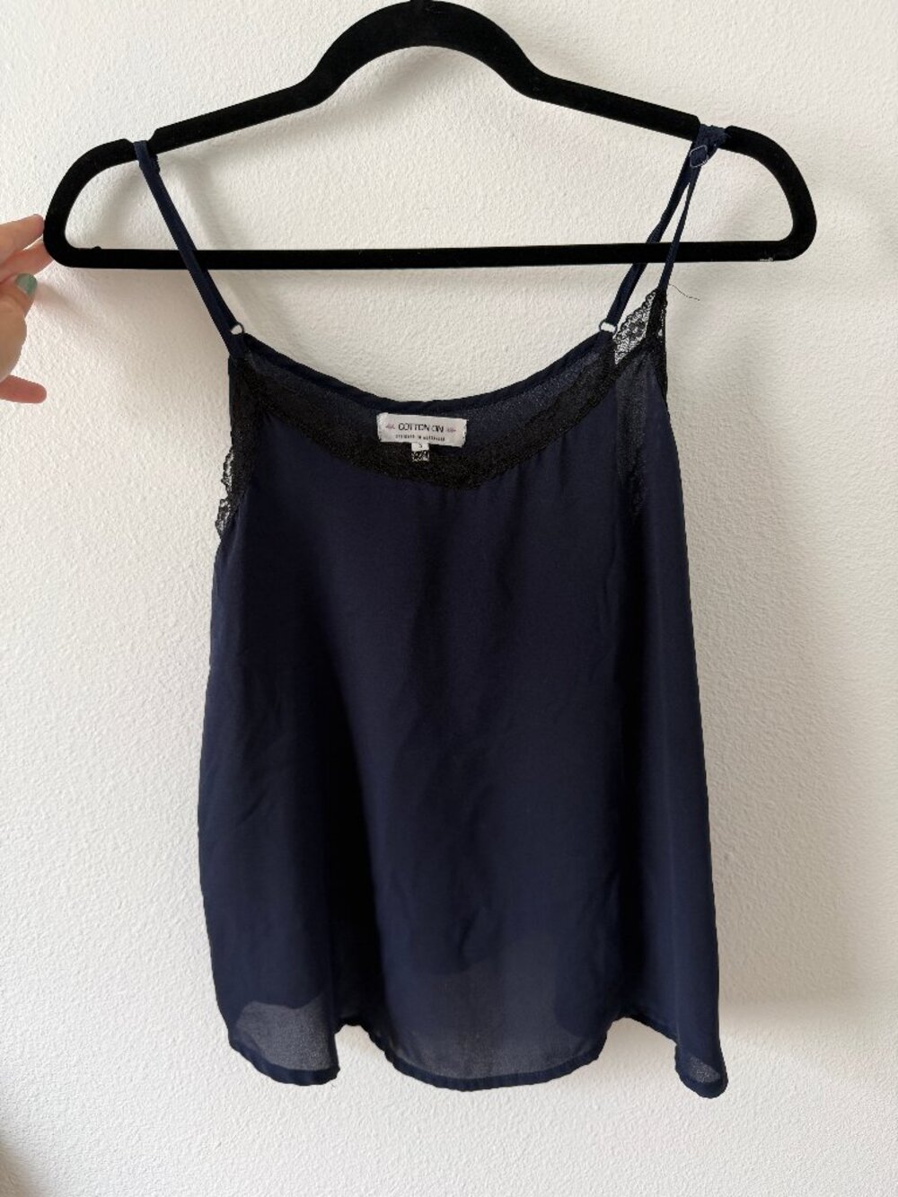 Cotton On Navy Blue Cami Tank Top Black Lace Trim Size S, Feminine Layering Top